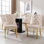 Lot de 4 chaise de salle à manger en velours avec garniture cloutée, pieds en acier inoxydable plaqué ... Lot de 4 chaise de salle à manger en velours avec garniture cloutée, pieds en acier inoxydable plaqué ...