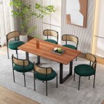 Lot de 4 chaises de salle  manger en velours et rotin avec pieds en mtal, modernes et simples pour ...