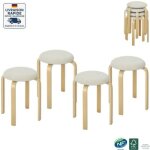 Lot de 4 chaises - tabourets empilables, tabourets ronds - scandinave - aspect lin - pieds bois - - beige ...