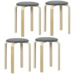 Modfu - lot de 4 chaises - tabourets empilables, tabourets ronds - scandinave - aspect lin - pieds bois ...