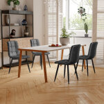 Lot de 4 chaises en velours gris ? chaises de salle � manger ergonomiques ? design damier ? pieds en ...