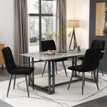 Lot de 4 chaises en velours noir ? chaises de salle � manger ergonomiques ? design damier ? pieds en ...