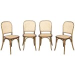 Lot de 4 chaises vintage en bois avec assise et dossier en rotin, coloris marron vieilli, l 44, 5 x p ...