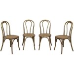 Lot de 4 chaises vintage en bois avec assise en rotin et dossier arrondi. coloris marron vieilli. l 48 ... Lot de 4 chaises vintage en bois avec assise en rotin et dossier arrondi. coloris marron vieilli. l 48 ...