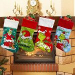 Lot de 4 chaussettes de no�l personnalisables, chaussettes de no�l grinchs, d�coration d'arbre de no�l, ...