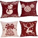Lot de 4 coussins de nol, coussins de canap� cerf, housses de coussin de nol, couvre - oreillers joyeux ...