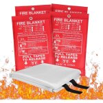 Lot de 4 couvertures anti - feu, 1 m x 1 m, d�pliage rapide, en fibre de verre avec boucles, pour la ...