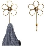 Lot de 4 crochets muraux d�coratifs en forme de fleur dor�e pour accrocher �charpes, serviettes, cl�s, ...