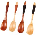 Lot de 4 cuillres  soupe en bois de style japonais faites  la main pour enfants, service de riz en ...