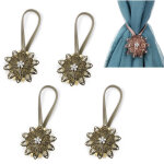 Lot de 4 embrasses magn�tiques fleur cristal pour rideaux, sans per�age, acier inoxydable