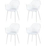 Lot de 4 fauteuil chaises blanc plastique scandinave chaise de salle � manger - id�ales pour terrasse, ...