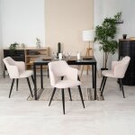 Meubles cosy - lot de 4 fauteuil chaises de salle � manger scandinave en tissu beige