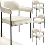Tectake - lot 4 fauteuils rembourrs avec pieds en acier dossier continu blanc