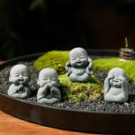 Lot de 4 figurine bouddha cartoon avec bonsa� de sable bluestone ? ornement zen jardin & d�coration ext�rieure ...