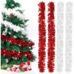 Lot de 4 guirlandes tinsel no�l blanc / rouge ? 2 m ? m�talliques scintillantes ? d�coration sapin / ...
