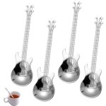 Lot de 4 guitare cuillres  caf, cuillres  desserts en acier inoxydable 304, mini cuillre d'agitation ...