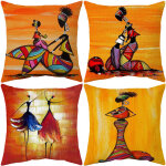 Lot de 4 housses de coussin 45 x 45 cm - motif ethnique africain - pour canap�, maison, boutique, bar, ...