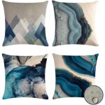 Lot de 4 housses de coussin bleues 45 x 45 cm, housses de coussin d�coratives en marbre pour canap�, ...
