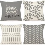 Lot de 4 housse de coussin dcoratif canap taie d'oreiller housses de coussin en lin d'extrieur dcoration ...