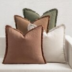 Lot de 4 housses de coussin d�coratives d'automne en lin neutre � franges, style boh�me rustique, pour ...