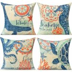 Lot de 4 housses de coussin d�coratives nautiques d'ext�rieur pour chambre, salon, canap�, balcon, jardin, ...