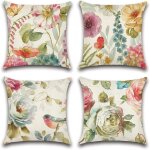 Lot de 4 housses de coussin d'ext�rieur color�es � motifs de fleurs, d'oiseaux et de papillons, pour ...
