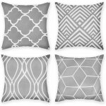 Lot de 4 housses de coussin gris meubles d'ext�rieur d�coratifs lin carr� impression simple face taie ...