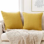 Lot de 4 housse de coussin jaune moutarde en velours 50x50cm pour salon housse de coussin decoratif