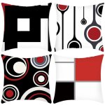 Lot de 4 housses de coussin modernes abstraites, rouge, noir, blanc et gris, pour canap, salon ou chambre ...