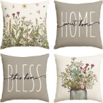 Lot de 4 housses de coussin printemps, 45x45 cm, plantes florales, d�coration moderne pour canap�, salon, ...