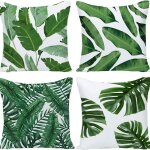 Lot de 4 housses de coussin tropicales, motifs feuilles vertes, 45x45 cm, pour canap�, lits, chaises, ...