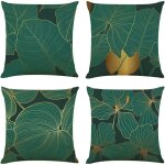 Lot de 4 housses de coussin vert jungle, 45x45 cm, en lin, pour salon, chambre, canap�, d�coration moderne. ...