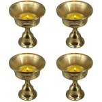 Lot de 4 lampes � ghee, porte - beurre, bougeoir en laiton dor�, lampe � huile tib�taine, accessoires ...