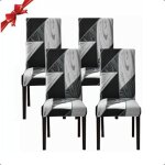 Lot de 4 (motif g�om�trique, noir) housses de chaise � dossier haut extensibles amovibles et lavables ...