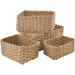 Lot de 4 panier osier empilable, salle de bain corbeille enfant jaune, panier table a langer bebe, panier ...