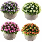 Lot de 4 petites plantes artificielle des fleurs avec pot, int�rieur exterieur pour d�co. (orange + rose ...