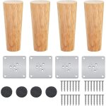 Lot de 4 pieds de meuble bois, pieds coniques, pieds de table en bois de ch�ne naturel rond avec vis ...
