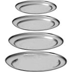 Lot de 4 plateau de service, plateaux ovales en acier inoxydable, plateaux de service ovale plat inox ...