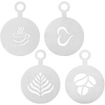 Lot de 4 pochoirs caf en acier inoxydable, dcorations cappuccino / nol / latte art / gteaux
