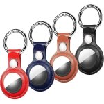 [lot de 4] porte cl� pour apple airtag en cuir, air tag support accessoires porte clef airtags, [anti ...