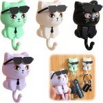 Lot de 4 porte - cls en forme de chat mignon avec lunettes de soleil, crochets adhsifs puissants, crochets ...
