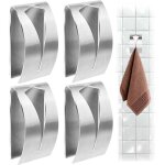 Lot de 4 porte - torchons de cuisine en acier inoxydable, porte - torchons adh�sifs, crochets muraux ...