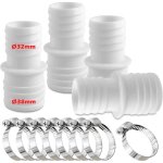 Lot de 4 raccords pour tuyau piscine, raccord de tuyau avec colliers de serrage,  32 mm vers 38 mm de ...