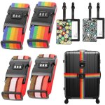 Lot de 4 sangle de valise voyage avec code - r�glables sangles �bagage - avec etiquettes � bagage pour ...