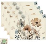 Lot de 4 sets table lin rectangulaires 30x46 cm, motif fleurs / feuilles, lavables, usage banquet / f�te ...