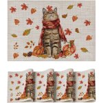 Lot de 4 sets table pvc 30x45 cm motif chat / citrouilles / �rable, antid�rapants r�sistants chaleur, ...