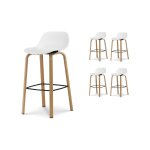 Lot de 4 tabourets de bar blancs style scandinave avec pieds effet bois en m�tal - hauteur 76cm