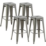 Homcom - lot de 4 tabourets de bar industriel empilables hauteur assise 76 cm métal argenté Homcom - lot de 4 tabourets de bar industriel empilables hauteur assise 76 cm métal argenté