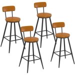 Lot de 4 tabourets de bar isaure avec dossier effet cuir marron et pieds m�tal noir