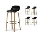 Lot de 4 tabourets de bar noir style scandinave avec pieds effet bois en mtal - hauteur 76cm